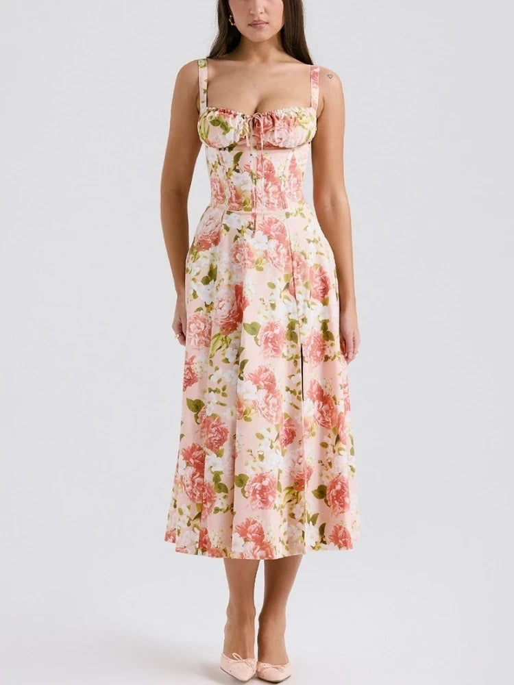 Floral Print Suspender Dress
