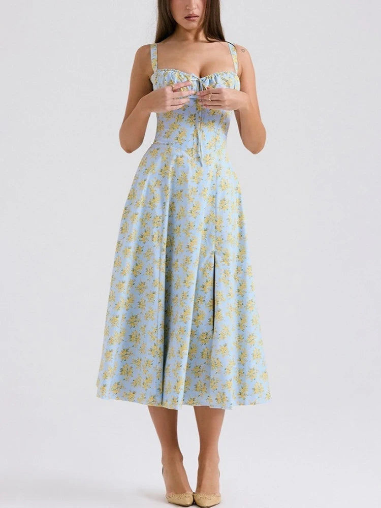Floral Print Suspender Dress
