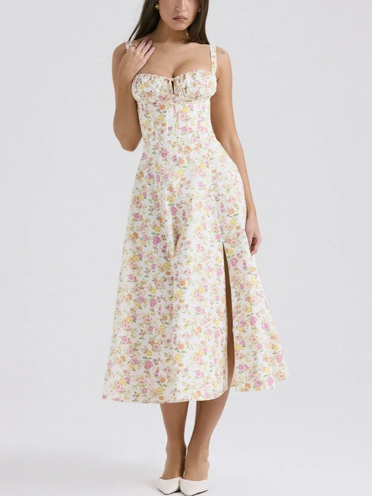 Floral Print Suspender Dress