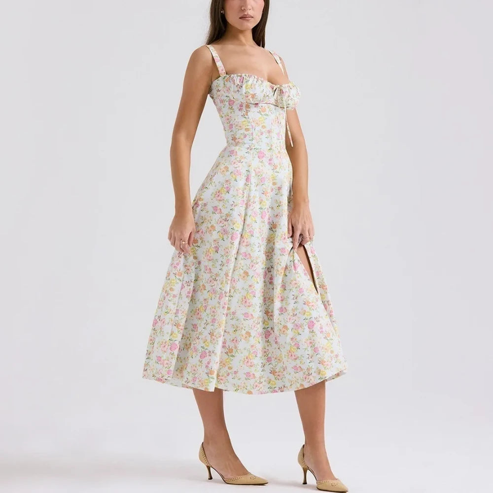 Floral Print Suspender Dress