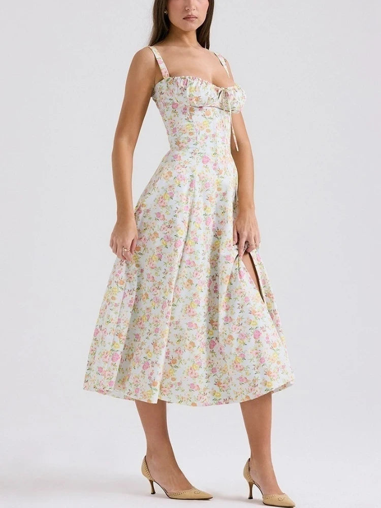 Floral Print Suspender Dress