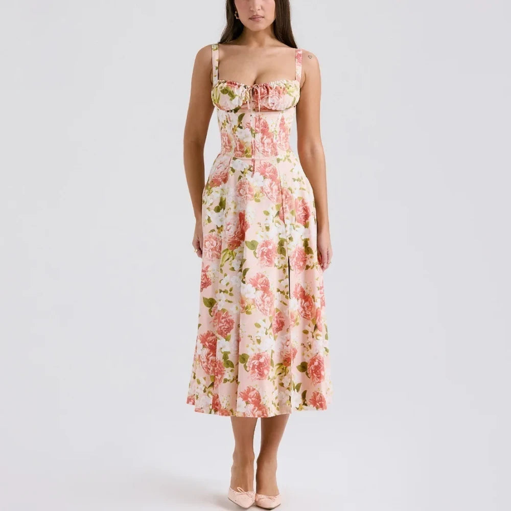 Floral Print Suspender Dress