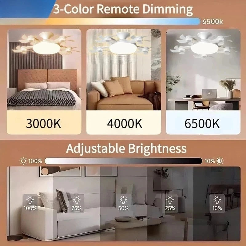 Modern E27 Ceiling Fan Light – Remote & 3-Color Dimming