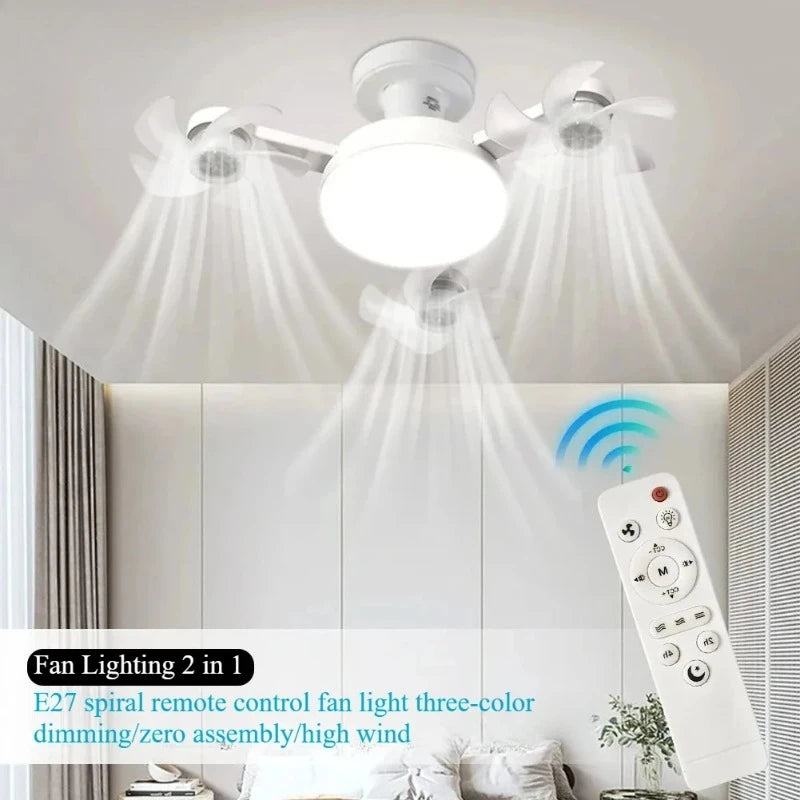 Modern E27 Ceiling Fan Light – Remote & 3-Color Dimming