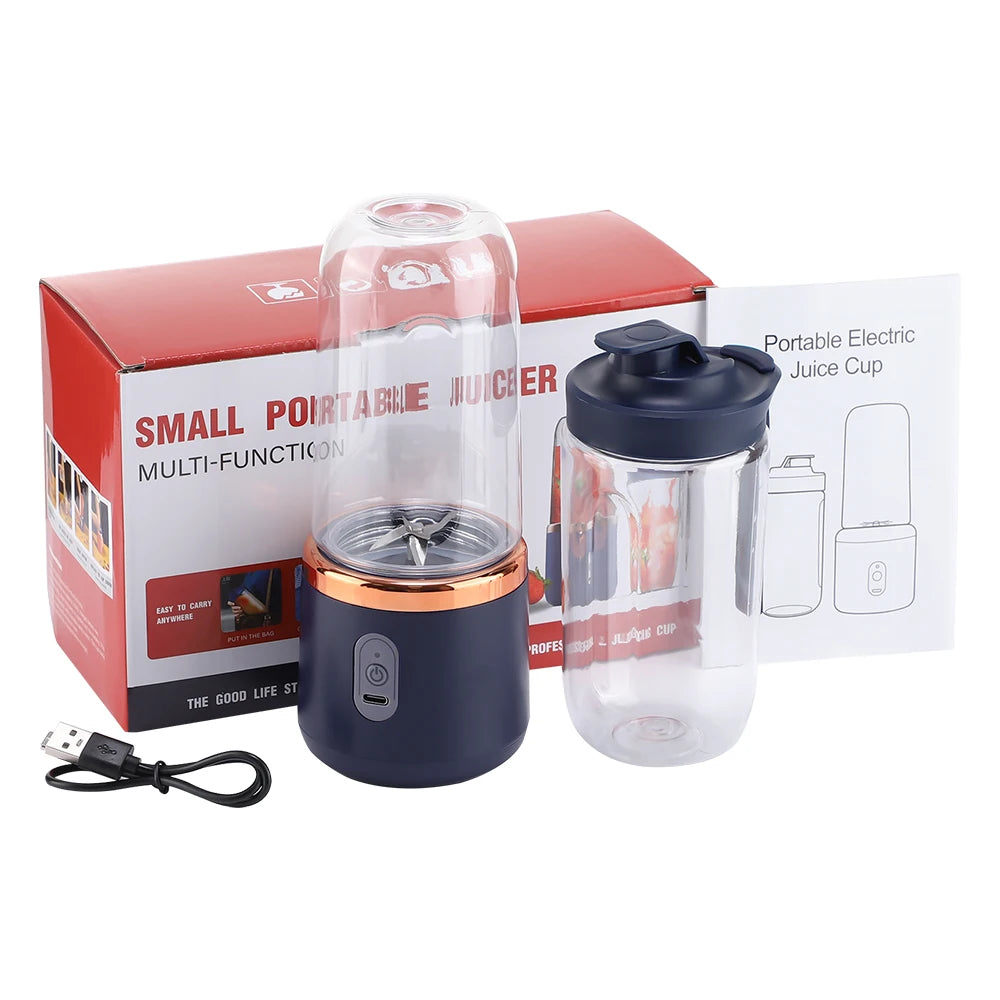 6 Blades 2 Cups Color Portable USB Rechargeable Juicer Blender Cup 400 ml