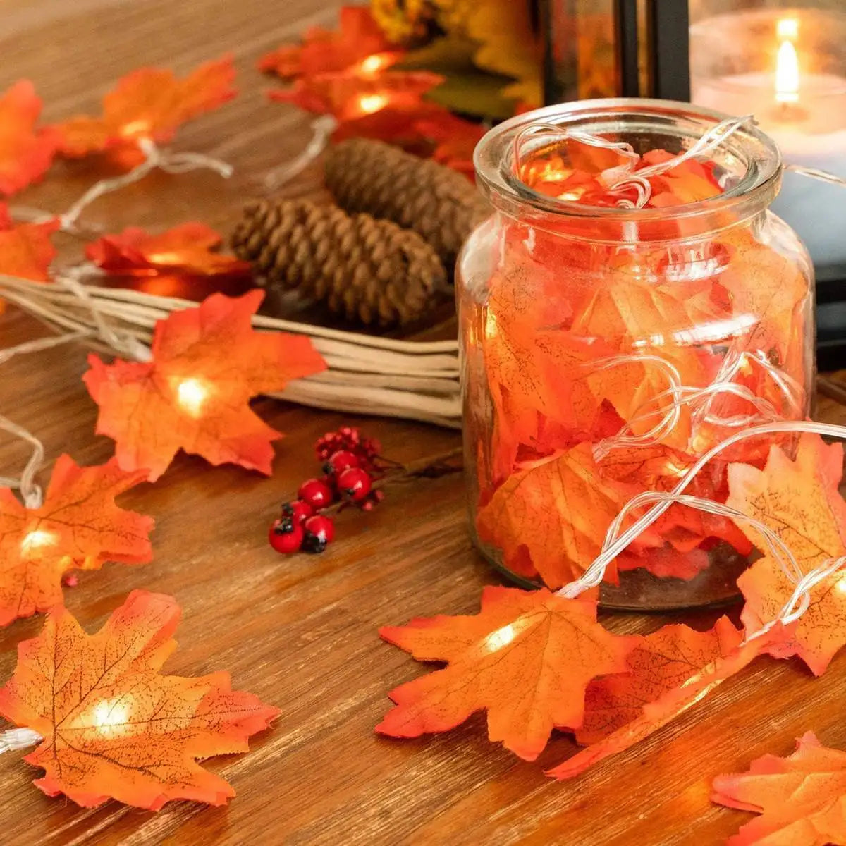 Warm White Emitting Color LED Maple Leaf Fairy String Lights Battery Powered